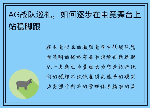 AG战队巡礼，如何逐步在电竞舞台上站稳脚跟