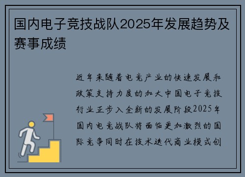 国内电子竞技战队2025年发展趋势及赛事成绩